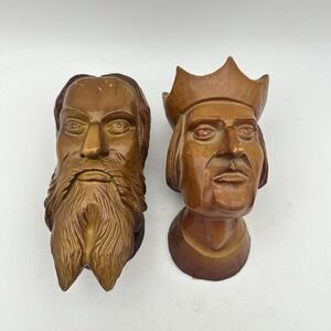 Lot Of 2 Vintage Wooden Wawel Heads Krako'w Poland 7" 70s-80s